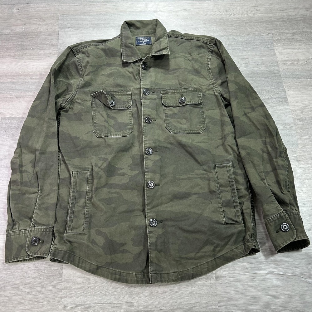 Abercrombie & Fitch Jacket Mens Small Green Camo Canvas Military Shacket‎
